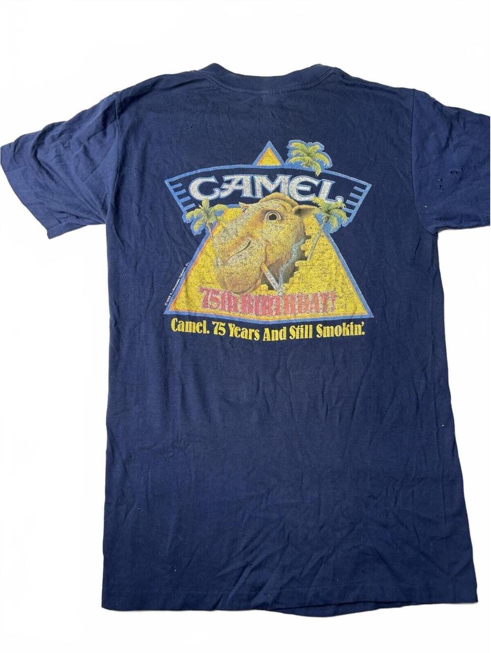 Vintage Camel 75th Birthday Graphic T-Shirt Navy Blue